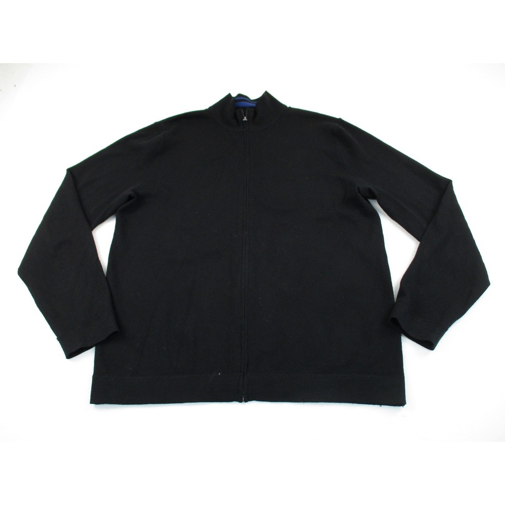 Banana Republic Sweater Men Large Black Merino Wool Full Zip Mock Neck Classic